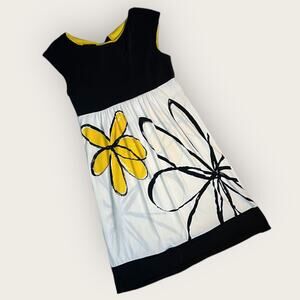 Sleeveless Shift Dress Size 6 Empire Waist Black White and Yellow By B. Calm